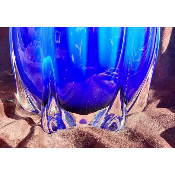 Cased Glass Blown Vase by Cavalier, Blue & White - Picture 7 of 10